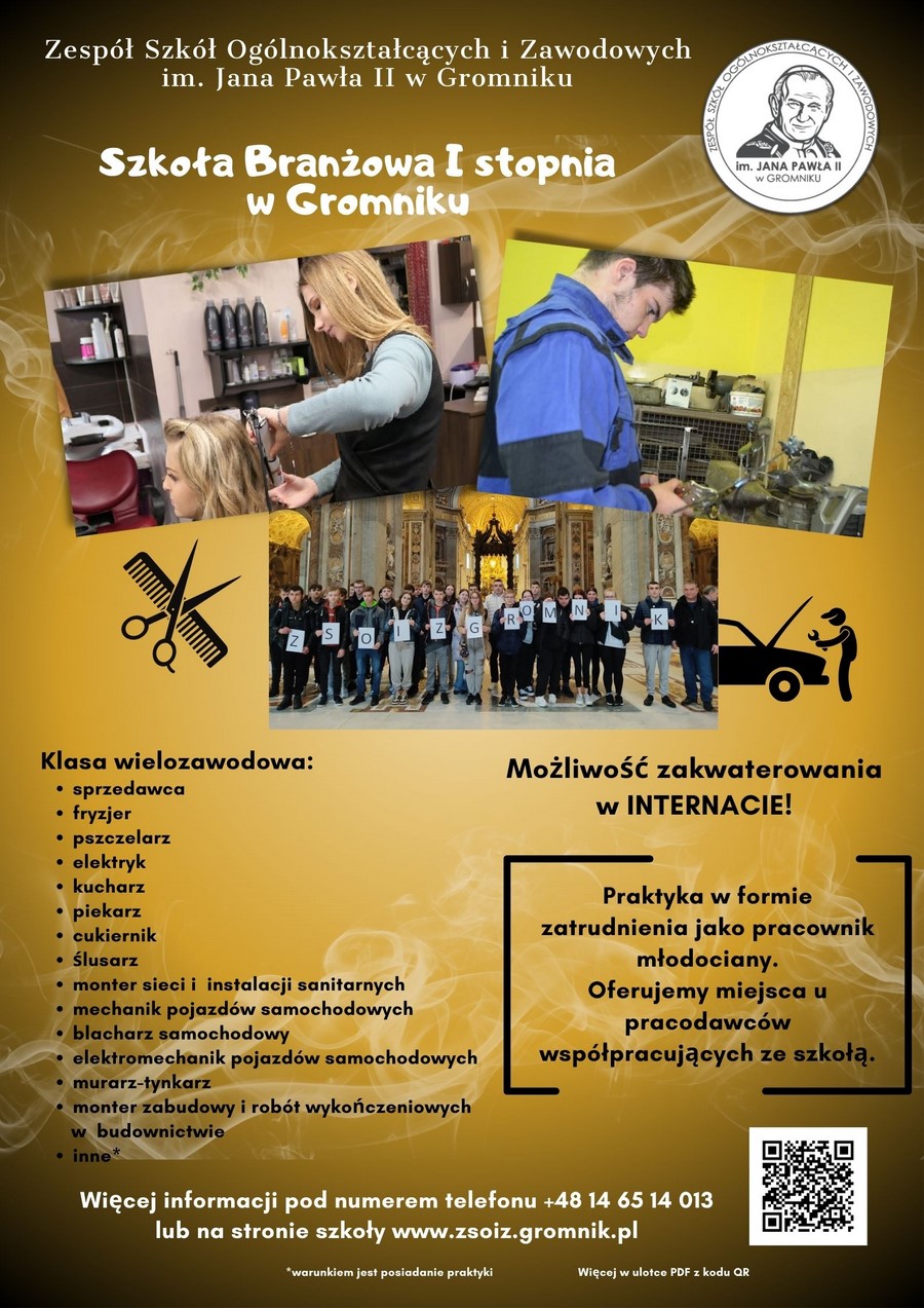 plakat reklamujący branżową szkołę pierwszego stopnia w Gromniku